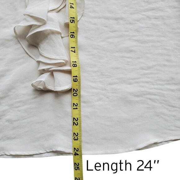Zara Silk Organza Blouse Ruffle Front Sheer 3/4 Sleeve Cream Fairy Size L - Picture 12 of 16